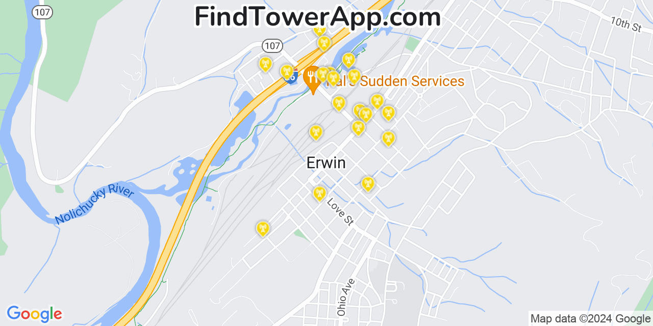 T-Mobile 4G/5G cell tower coverage map Erwin, Tennessee