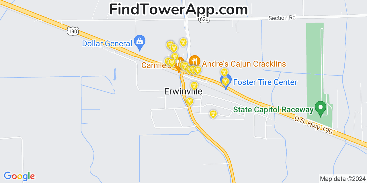 Verizon 4G/5G cell tower coverage map Erwinville, Louisiana