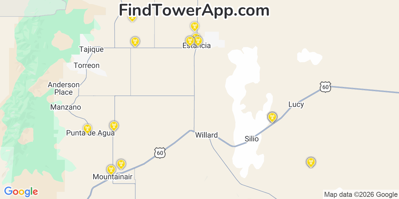 Map showing the 23 primary Verizon cell tower locations detected in Espaola, New Mexico with coverage radius and signal strength indicators