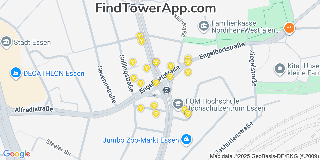 Essen Cell Towers, Germany - FindTower App Coverage Maps