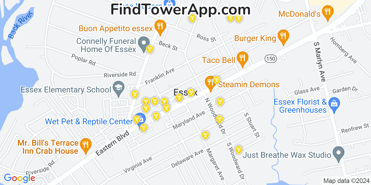 AT&T 4G/5G cell tower coverage map Essex, Maryland