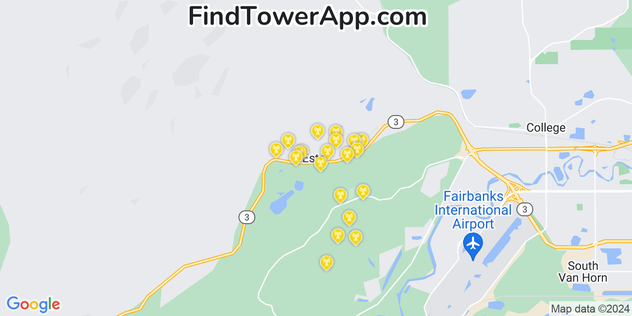 AT&T 4G/5G cell tower coverage map Ester, Alaska