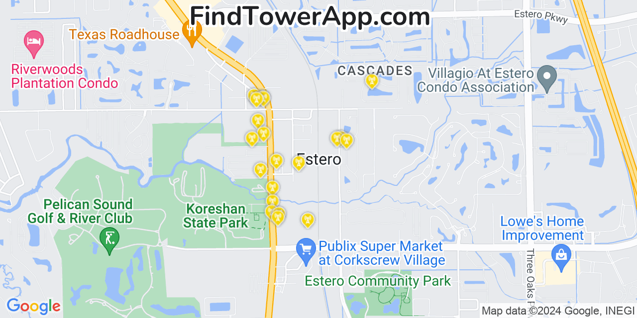 Verizon 4G/5G cell tower coverage map Estero, Florida