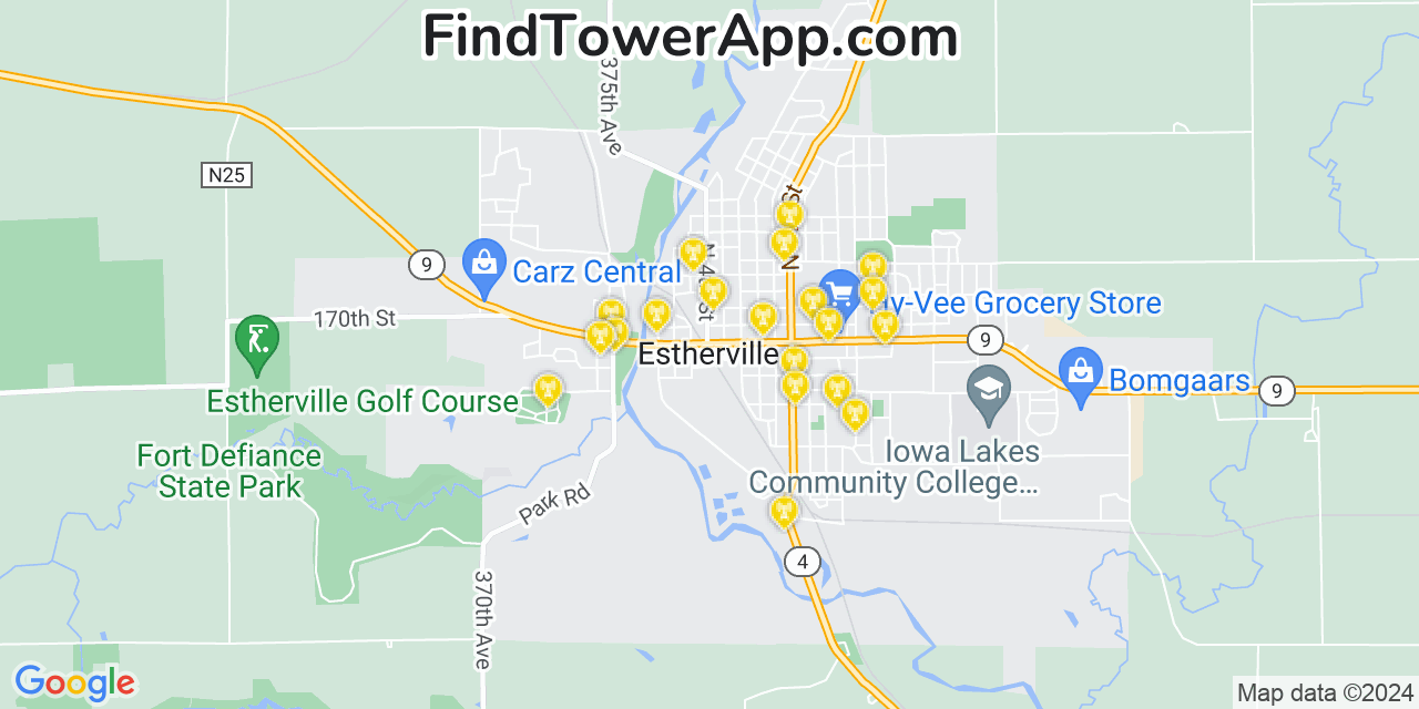 T-Mobile 4G/5G cell tower coverage map Estherville, Iowa