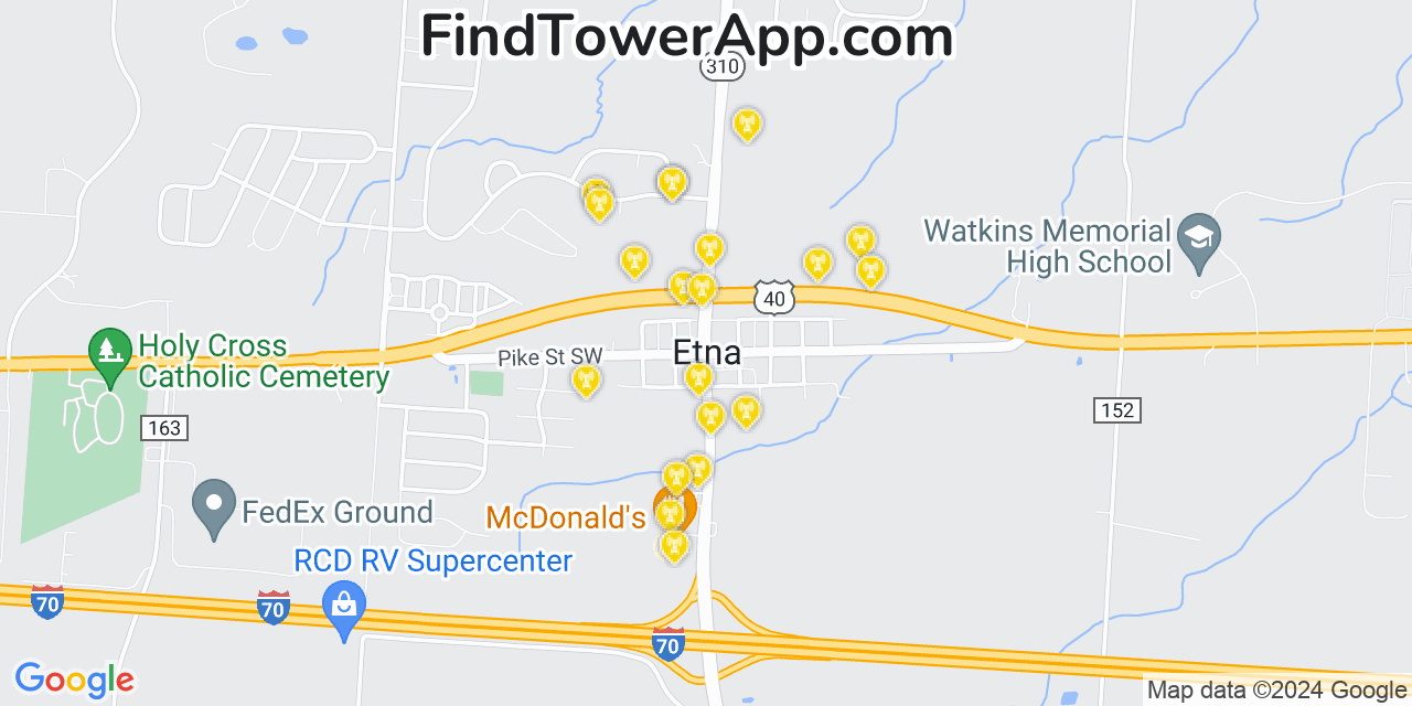 Verizon 4G/5G cell tower coverage map Etna, Ohio