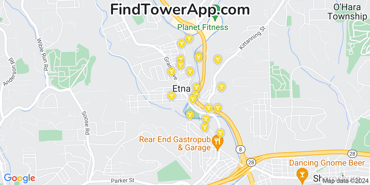 T-Mobile 4G/5G cell tower coverage map Etna, Pennsylvania