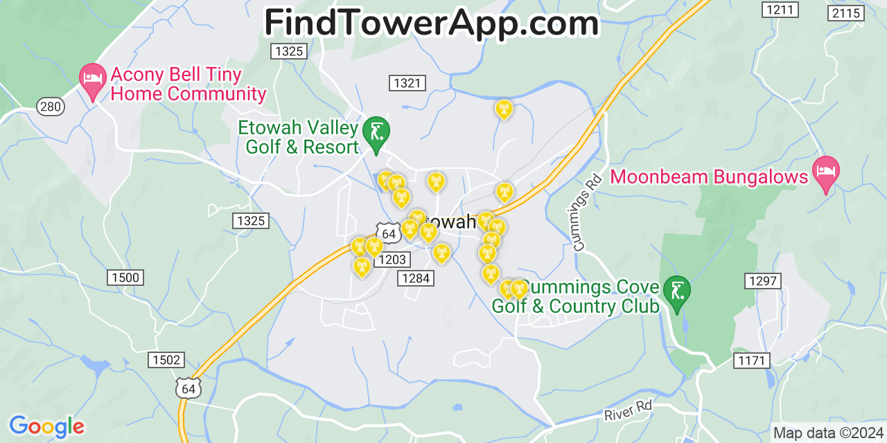 Verizon 4G/5G cell tower coverage map Etowah, North Carolina