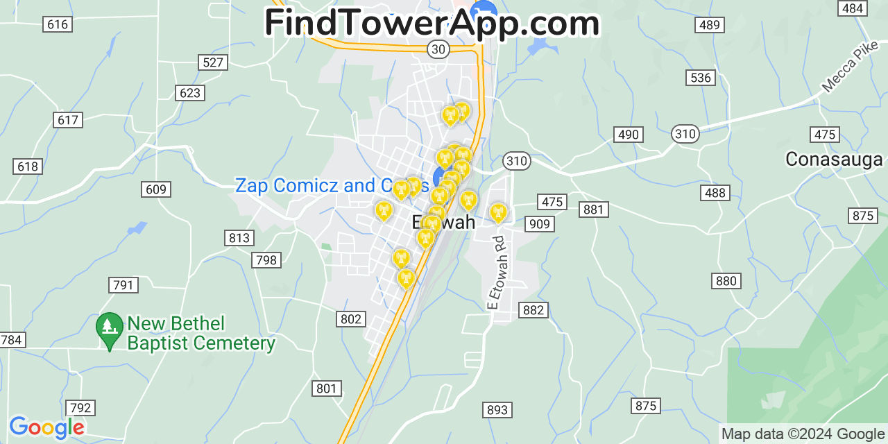 T-Mobile 4G/5G cell tower coverage map Etowah, Tennessee