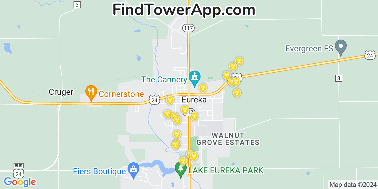 AT&T 4G/5G cell tower coverage map Eureka, Illinois