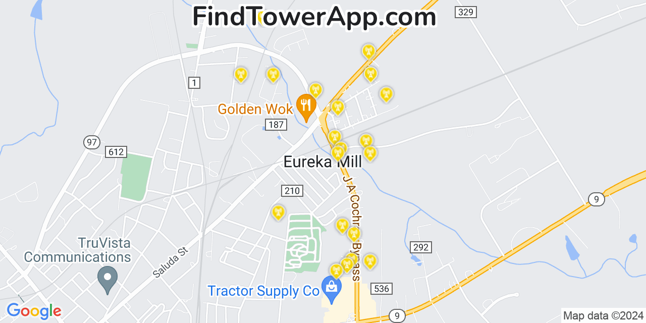 AT&T 4G/5G cell tower coverage map Eureka Mill, South Carolina