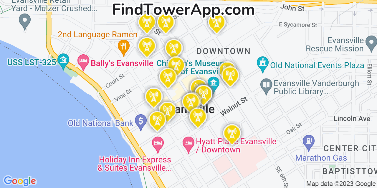 Verizon 4G/5G cell tower coverage map Evansville, Indiana