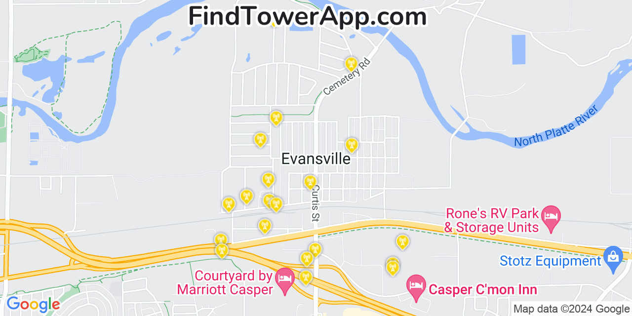 Verizon 4G/5G cell tower coverage map Evansville, Wyoming