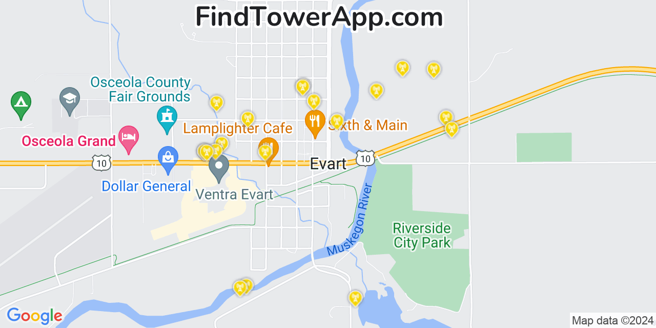 T-Mobile 4G/5G cell tower coverage map Evart, Michigan