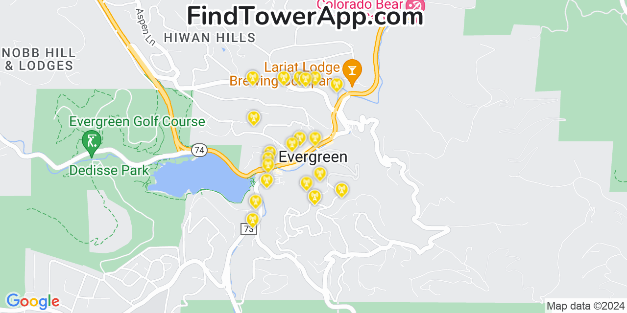 Verizon 4G/5G cell tower coverage map Evergreen, Colorado