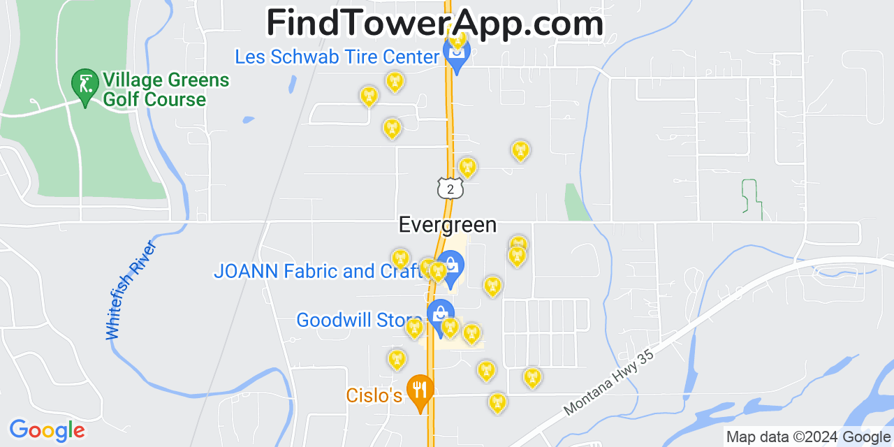 T-Mobile 4G/5G cell tower coverage map Evergreen, Montana