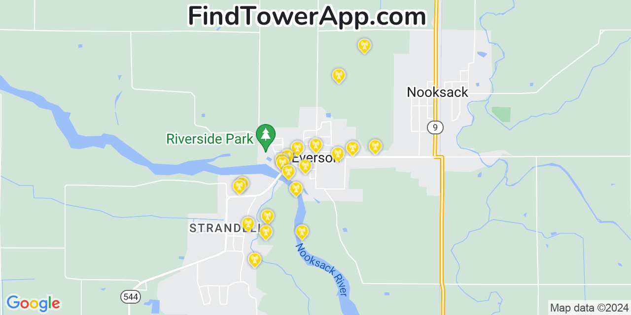 AT&T 4G/5G cell tower coverage map Everson, Washington