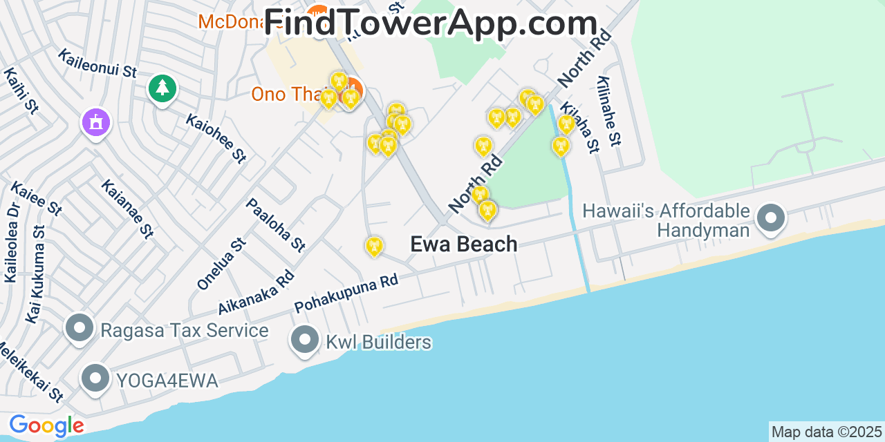 Verizon 4G/5G cell tower coverage map Ewa Beach, Hawaii