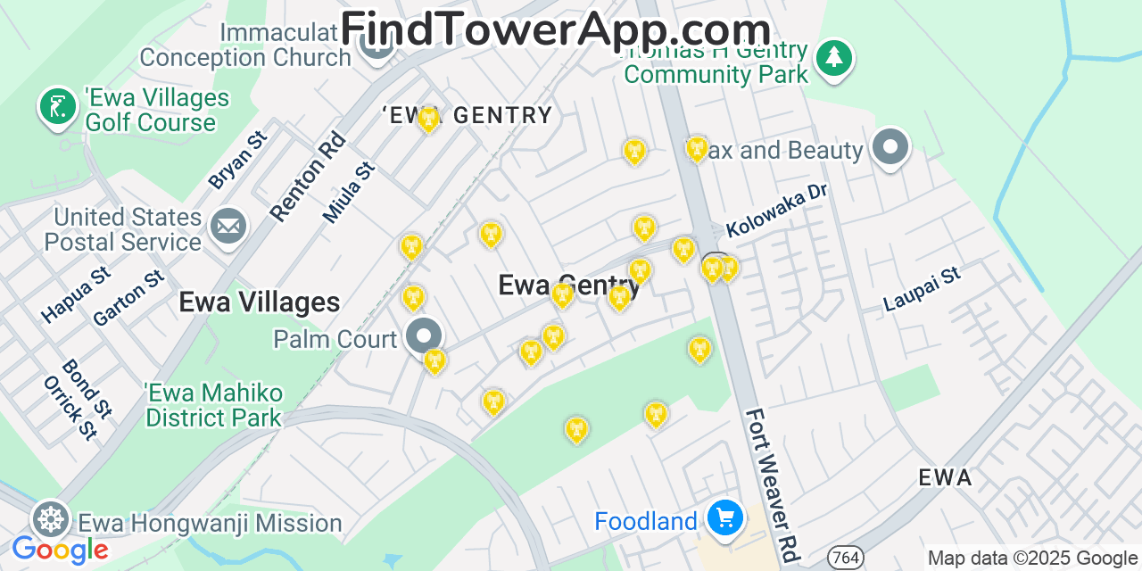 AT&T 4G/5G cell tower coverage map Ewa Gentry, Hawaii