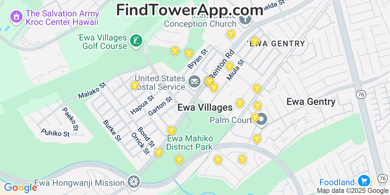 AT&T 4G/5G cell tower coverage map Ewa Villages, Hawaii