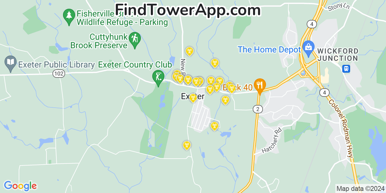 AT&T 4G/5G cell tower coverage map Exeter, Rhode Island