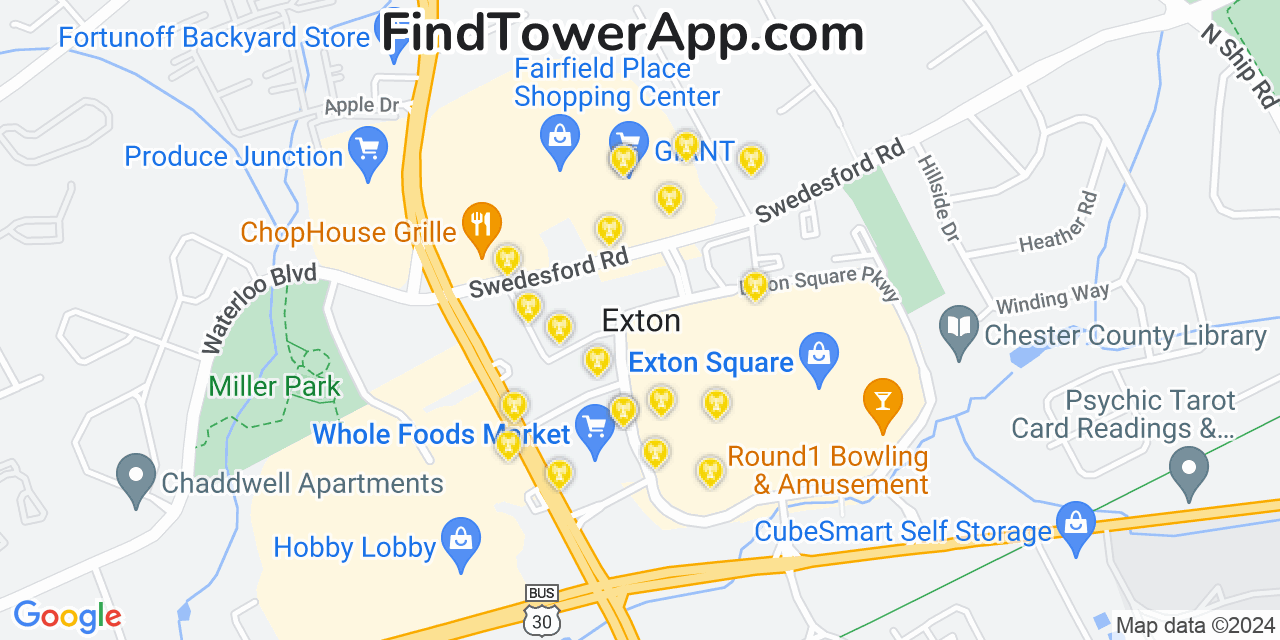 Verizon 4G/5G cell tower coverage map Exton, Pennsylvania