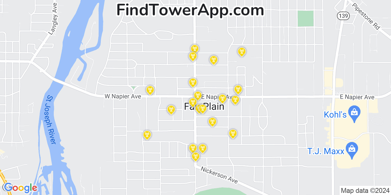 Verizon 4G/5G cell tower coverage map Fair Plain, Michigan