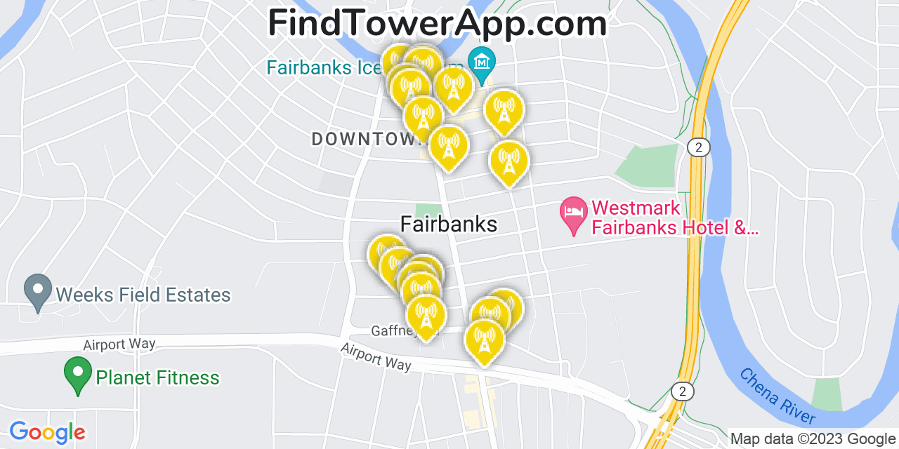 Verizon 4G/5G cell tower coverage map Fairbanks, Alaska