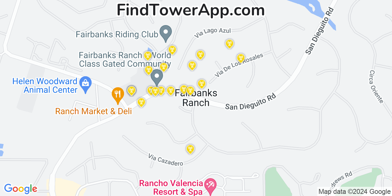 Verizon 4G/5G cell tower coverage map Fairbanks Ranch, California