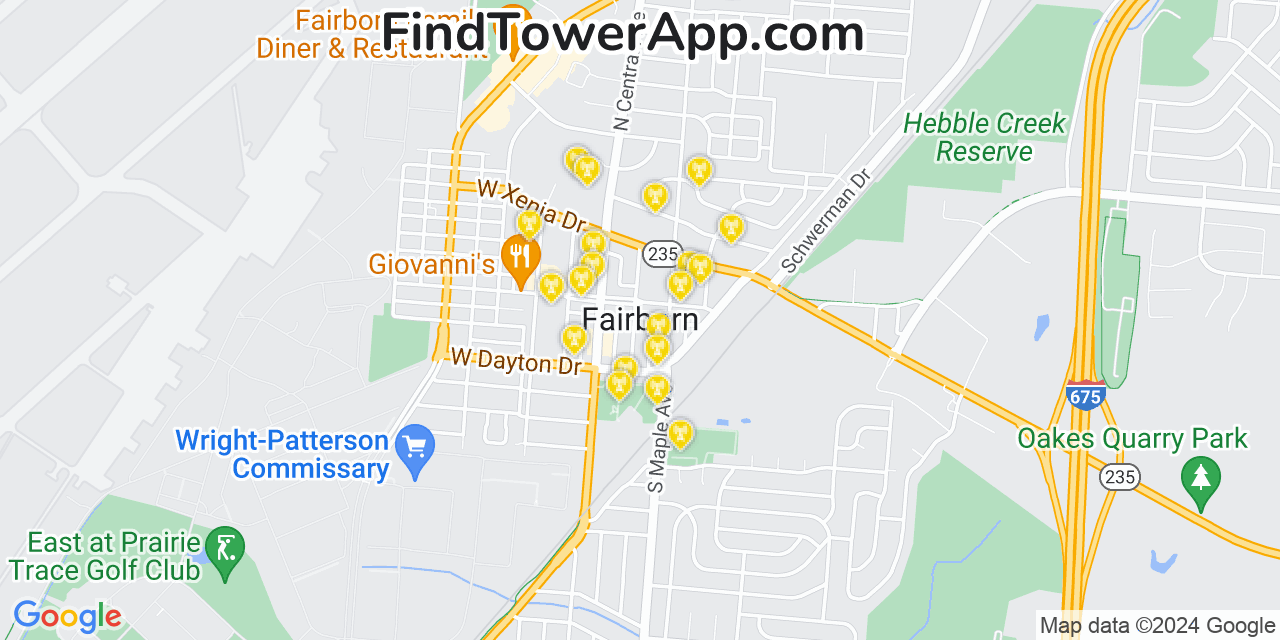 AT&T 4G/5G cell tower coverage map Fairborn, Ohio