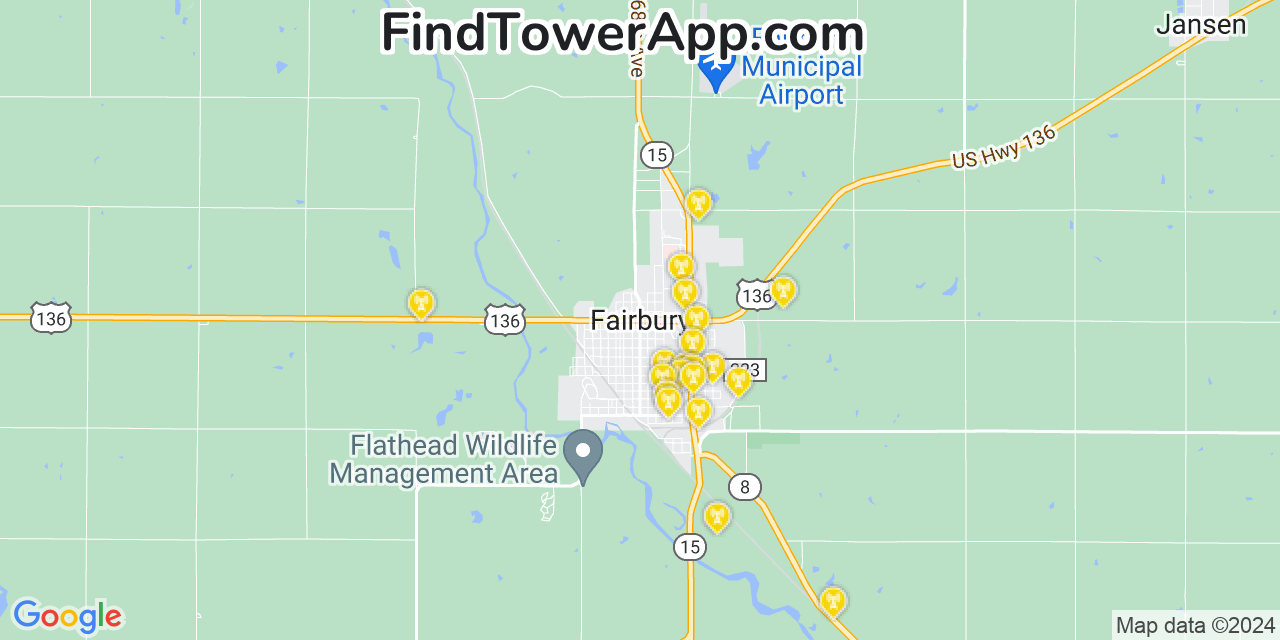 AT&T 4G/5G cell tower coverage map Fairbury, Nebraska