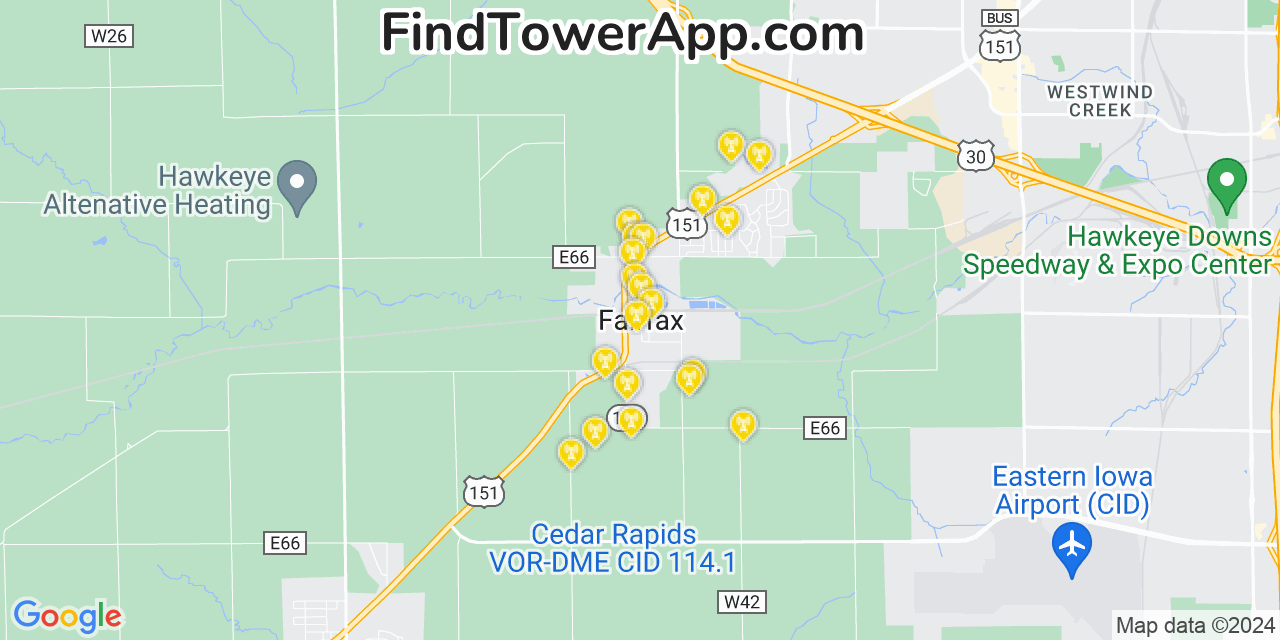 Verizon 4G/5G cell tower coverage map Fairfax, Iowa