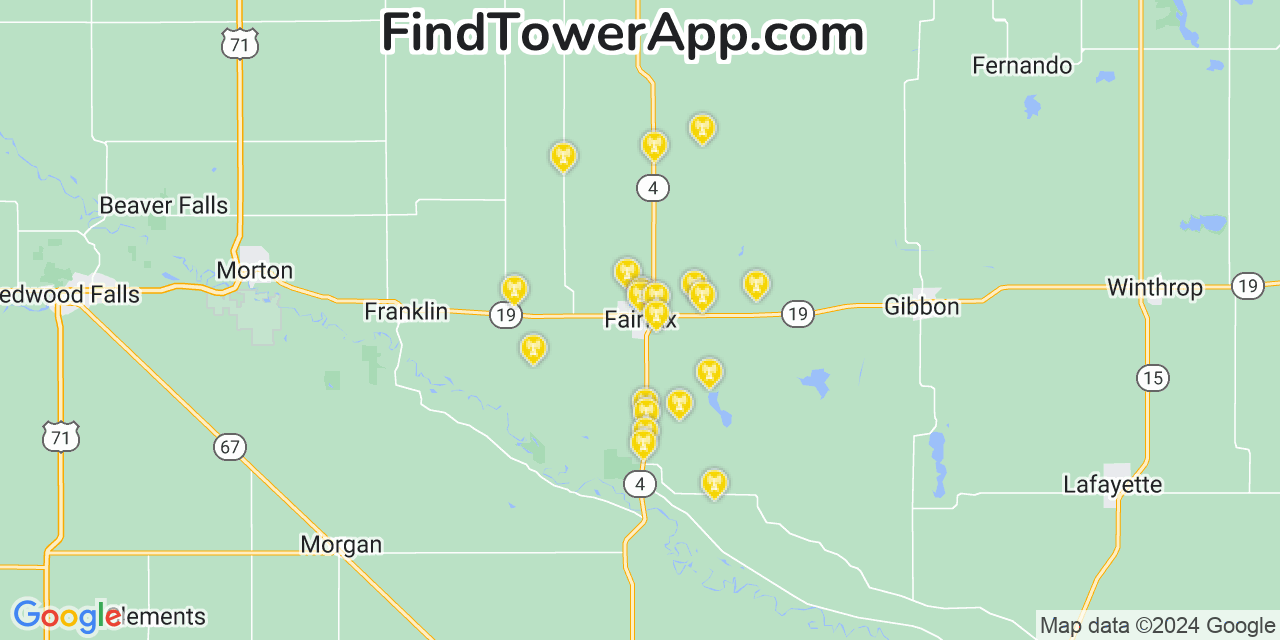 Verizon 4G/5G cell tower coverage map Fairfax, Minnesota