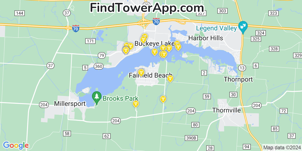 Verizon 4G/5G cell tower coverage map Fairfield Beach, Ohio