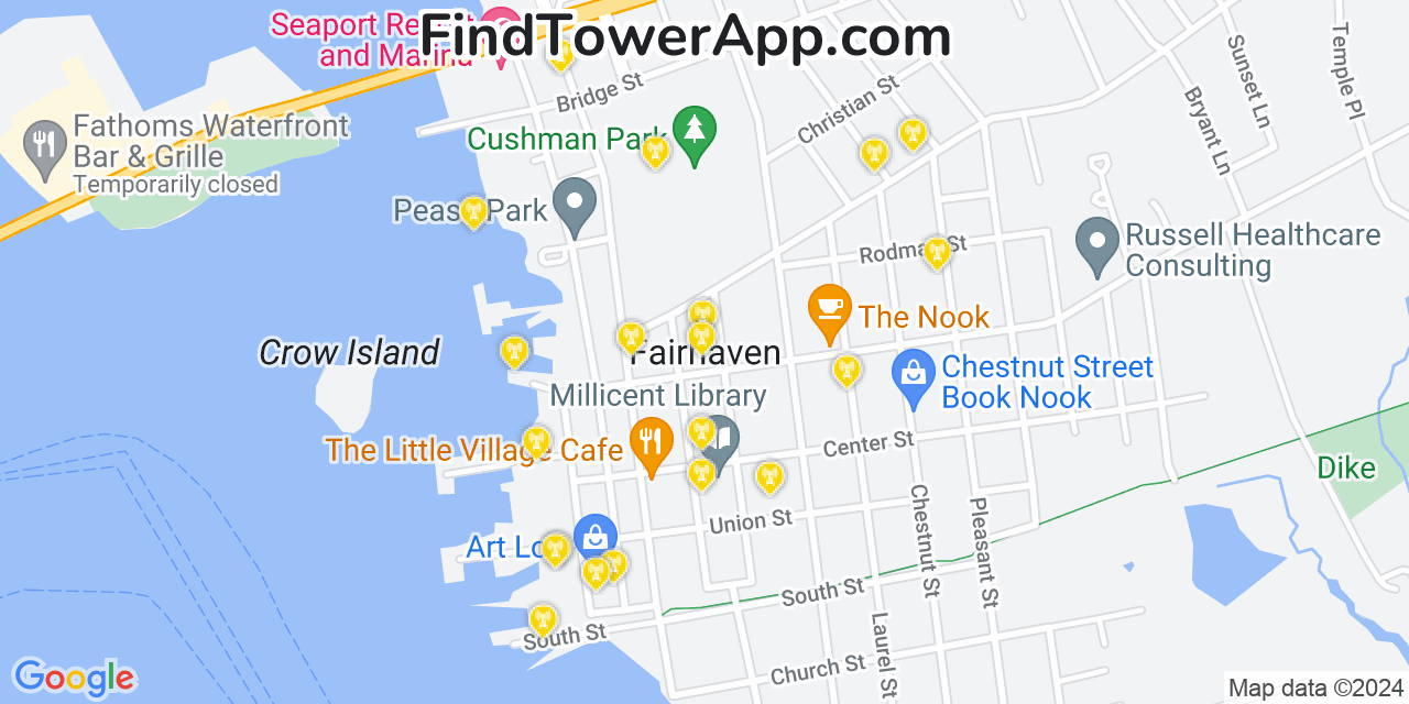 AT&T 4G/5G cell tower coverage map Fairhaven, Massachusetts