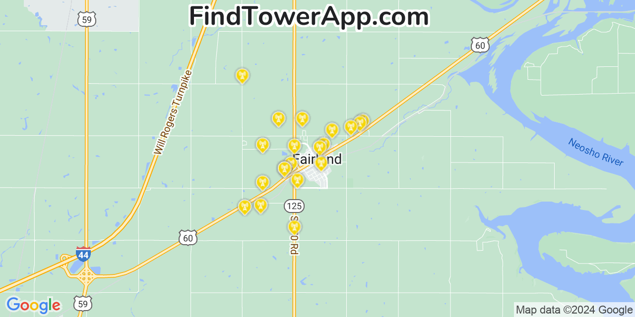 AT&T 4G/5G cell tower coverage map Fairland, Oklahoma