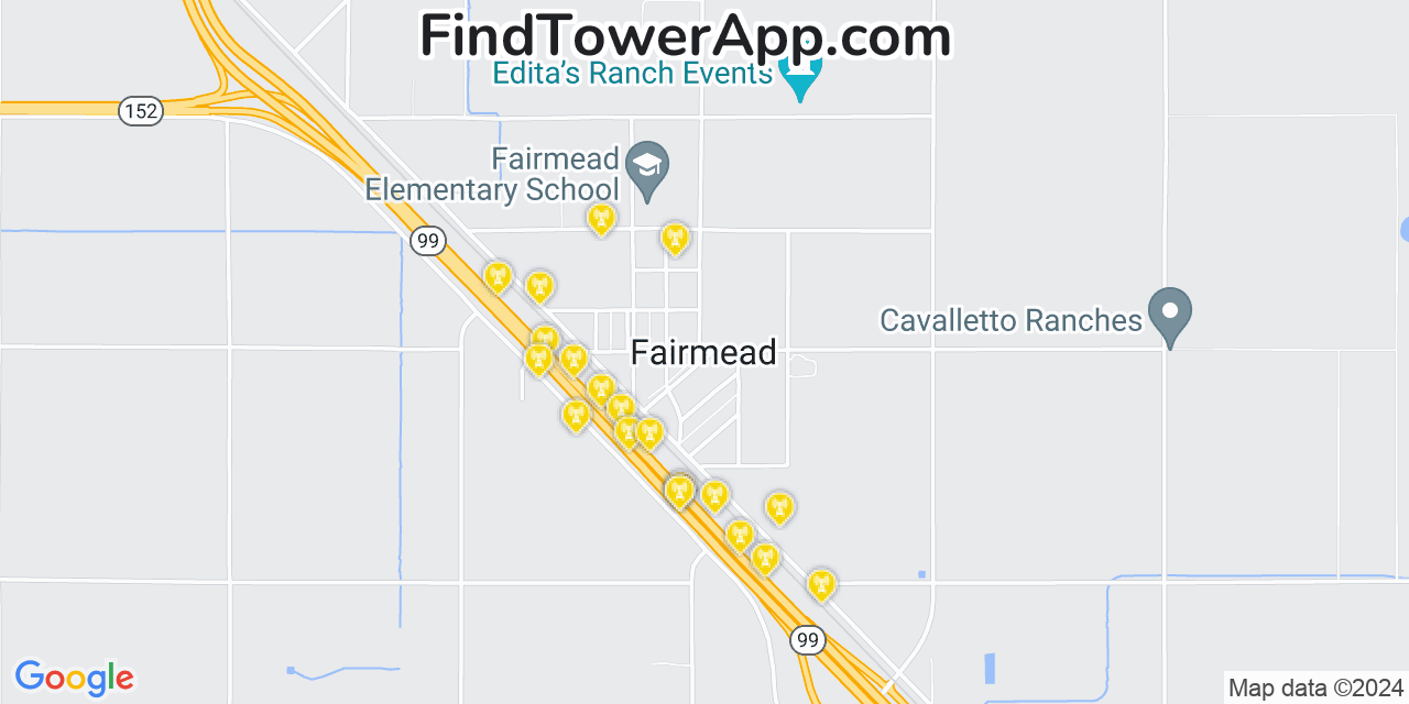 AT&T 4G/5G cell tower coverage map Fairmead, California