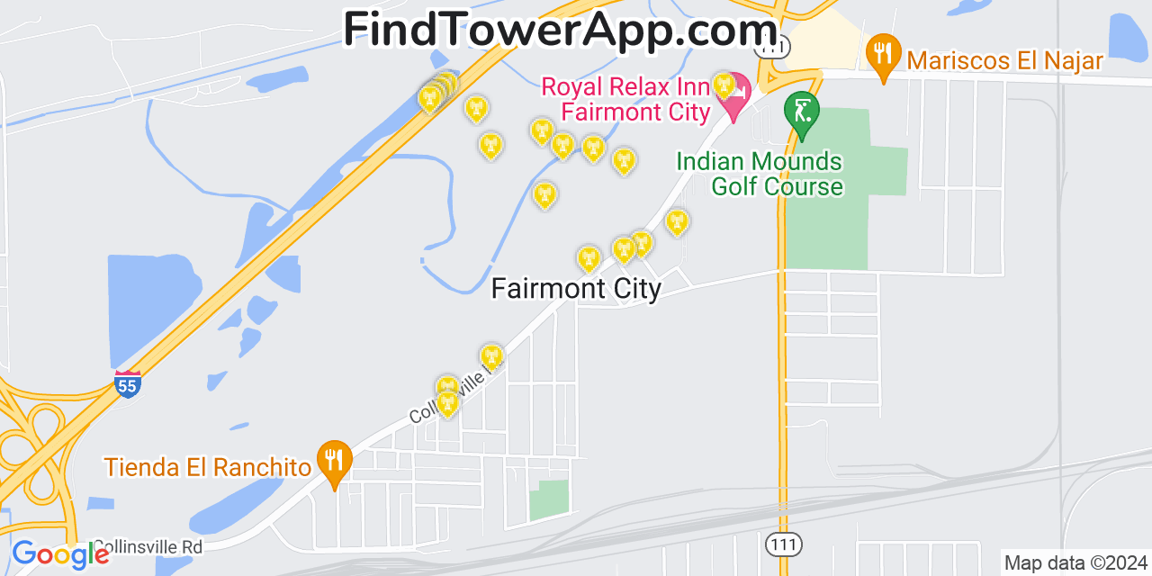 AT&T 4G/5G cell tower coverage map Fairmont City, Illinois