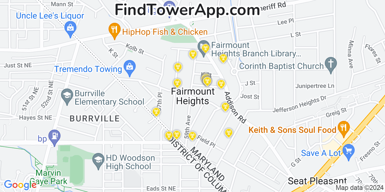 T-Mobile 4G/5G cell tower coverage map Fairmount Heights, Maryland