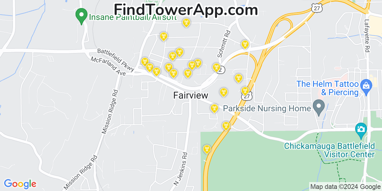 Verizon 4G/5G cell tower coverage map Fairview, Georgia