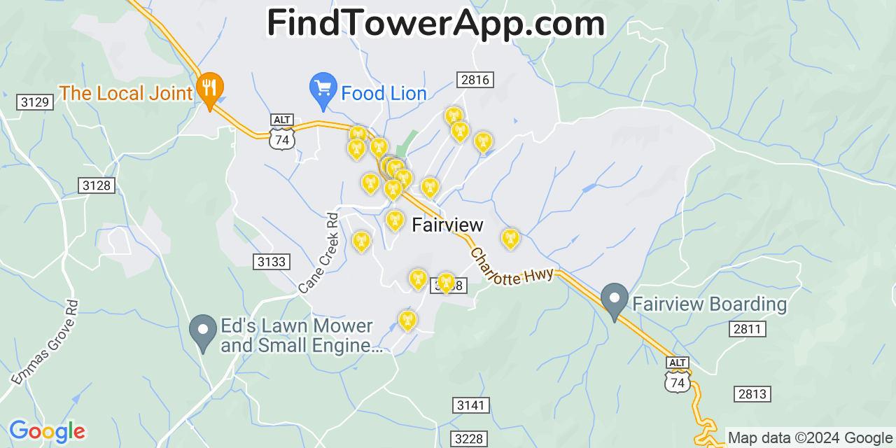 AT&T 4G/5G cell tower coverage map Fairview, North Carolina