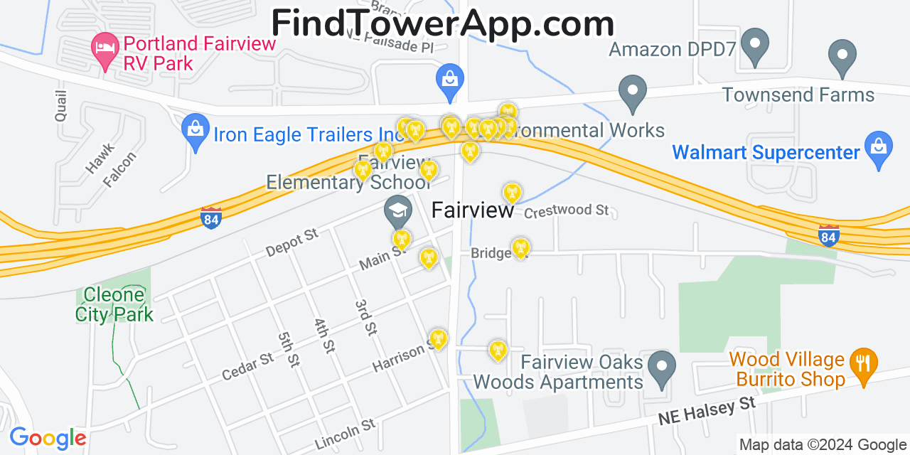 Verizon 4G/5G cell tower coverage map Fairview, Oregon