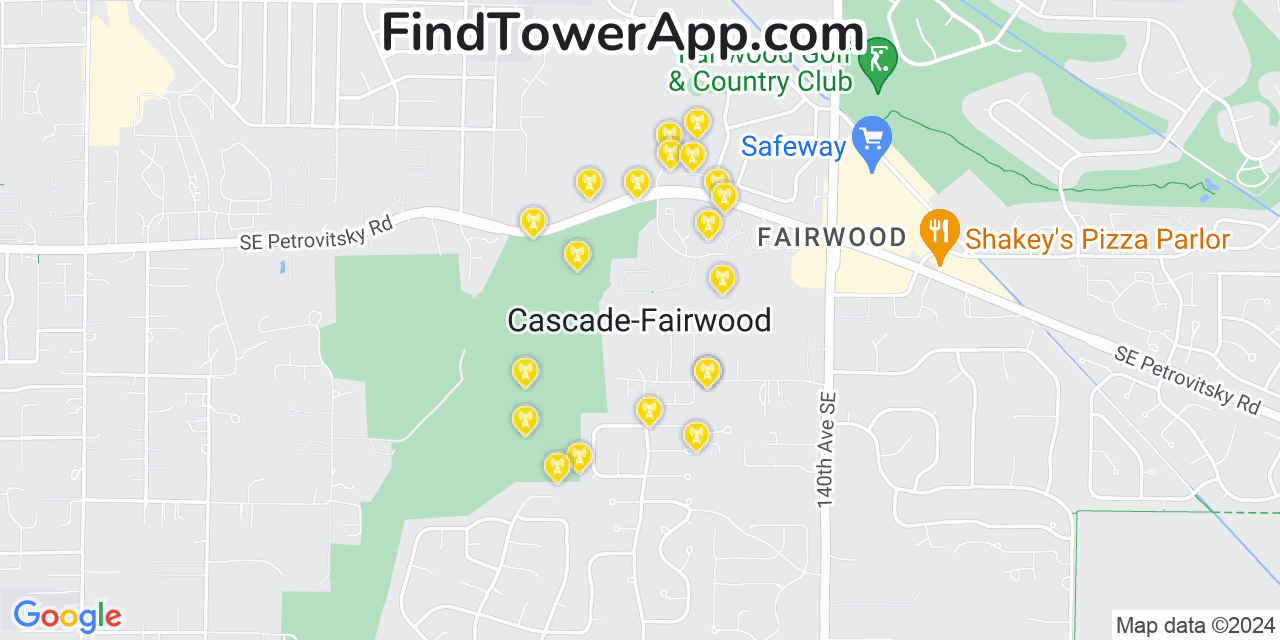 Verizon 4G/5G cell tower coverage map Fairwood, Washington