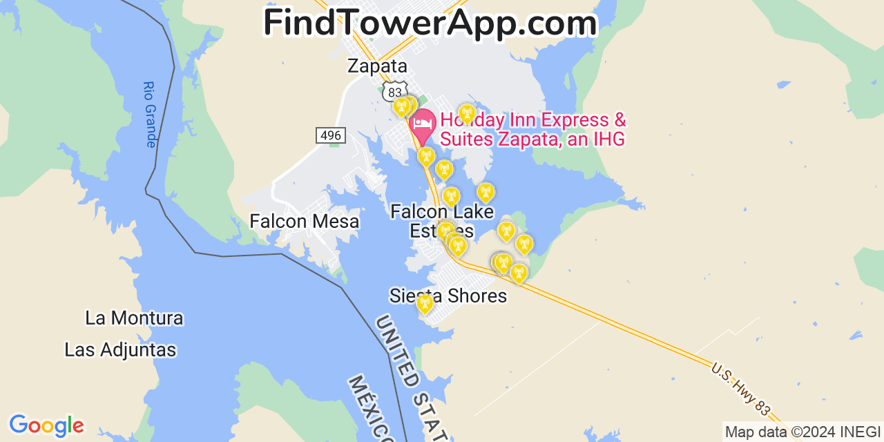 Verizon 4G/5G cell tower coverage map Falcon Lake Estates, Texas