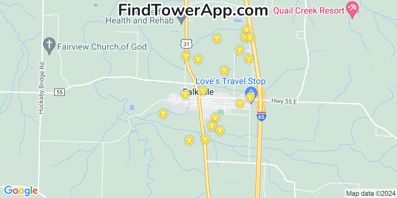 Verizon 4G/5G cell tower coverage map Falkville, Alabama