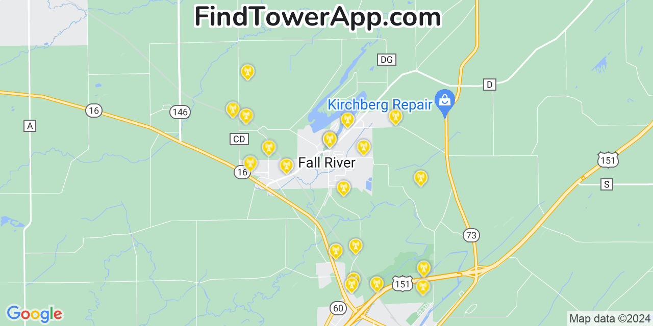 AT&T 4G/5G cell tower coverage map Fall River, Wisconsin