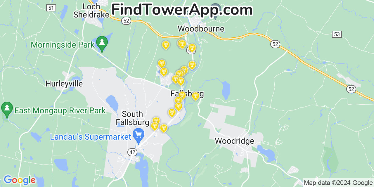 AT&T 4G/5G cell tower coverage map Fallsburg, New York