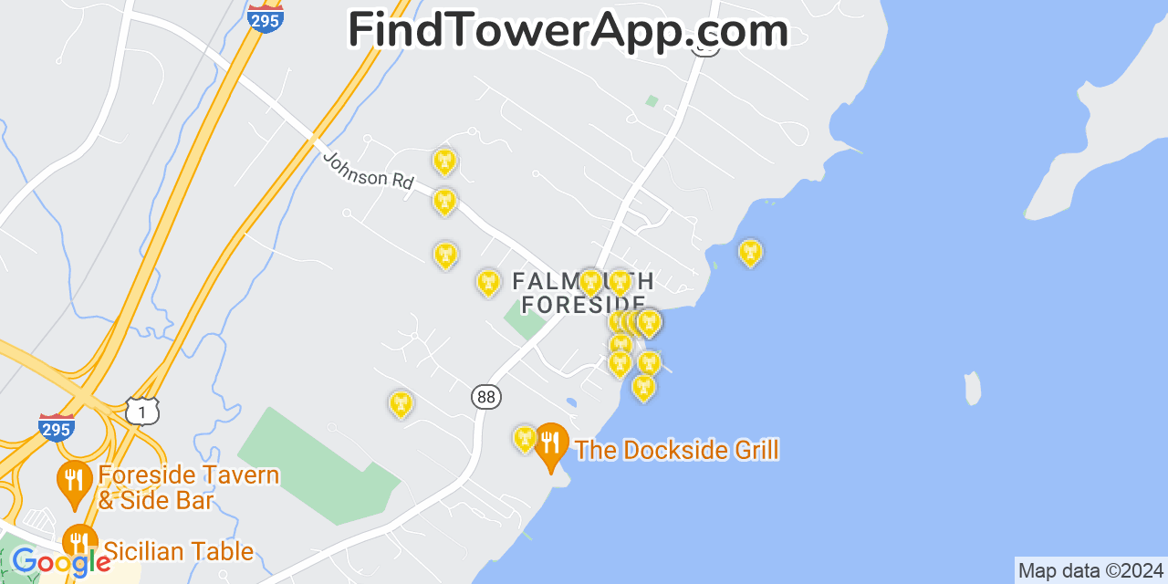 AT&T 4G/5G cell tower coverage map Falmouth Foreside, Maine