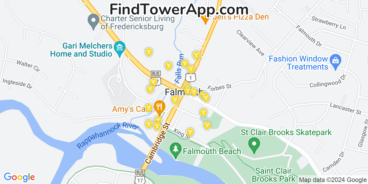 AT&T 4G/5G cell tower coverage map Falmouth, Virginia