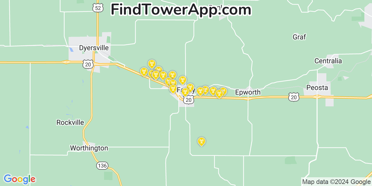 AT&T 4G/5G cell tower coverage map Farley, Iowa