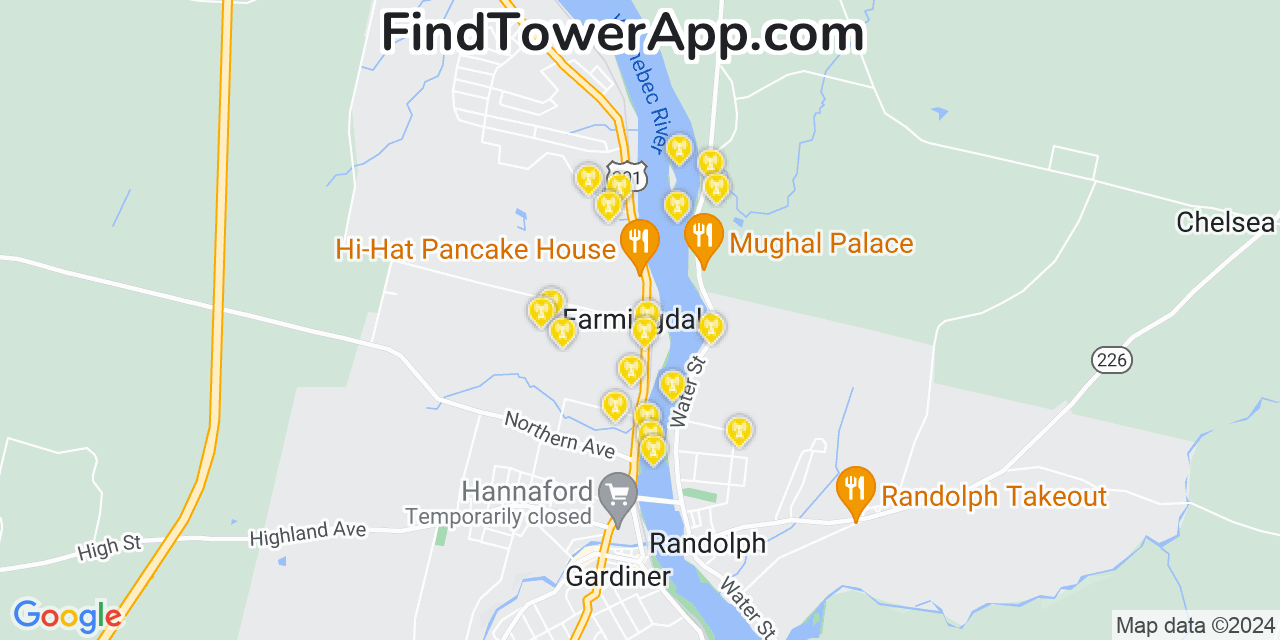 AT&T 4G/5G cell tower coverage map Farmingdale, Maine